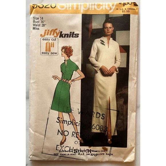 Vintage SIMPLICITY 5320 Miss Petites Misses Jiffy Knit Dress Two‎ Lengths Size14