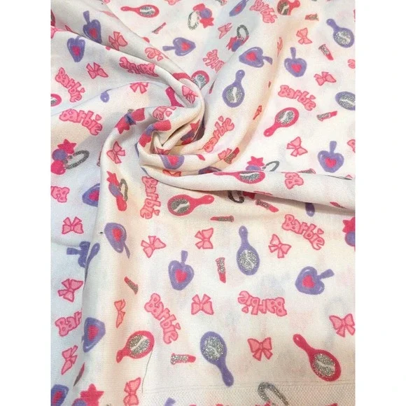 Vintage 90's Barbie Fabric Cotton Jersey Knit Cute Pink Glitter 16x60