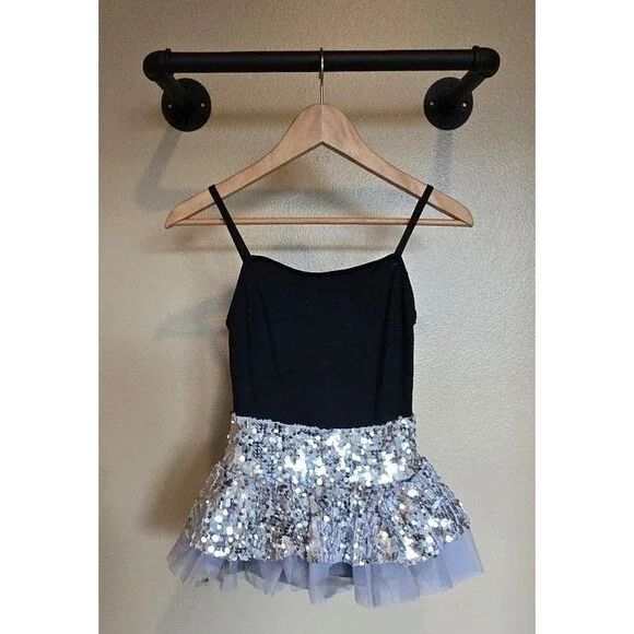 Weissman black and‎ silver sequin dance costume size CL (child size large)