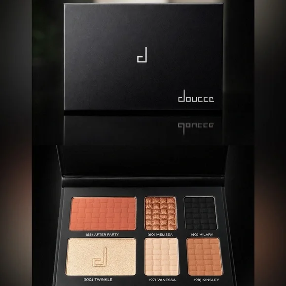 Doucce Eyeshadow Palette, Highlighter, and Blush - Rose, Charcoal, Ivory Hues