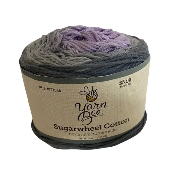 Yarn Bee Sugarwheel Cotton Yarn Honey It's Homemade Gray Purple 5oz 335 Yards