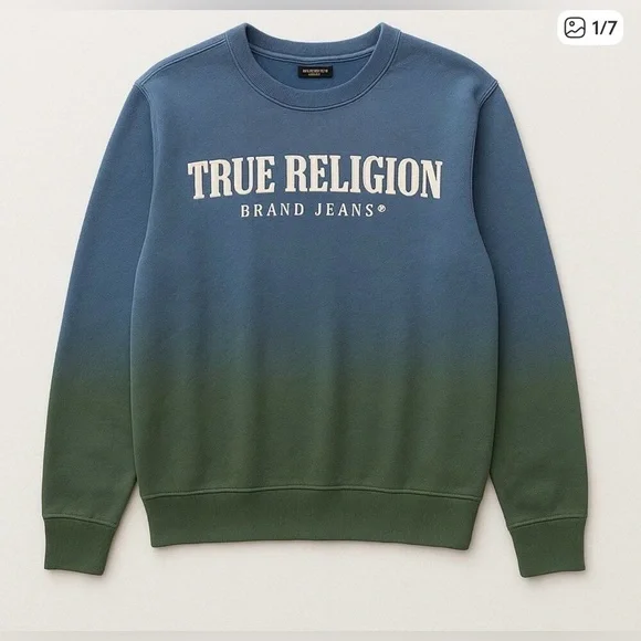 True‎ Religion Federal Blue Ombré Sweatshirt , size XL