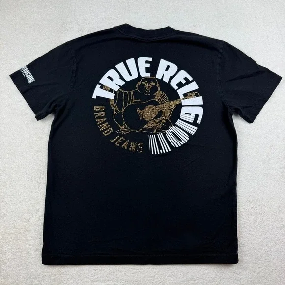 True Religion‎ Mens Black Horseshoe Logo Graphic T-Shirt Medium Bling Jewels