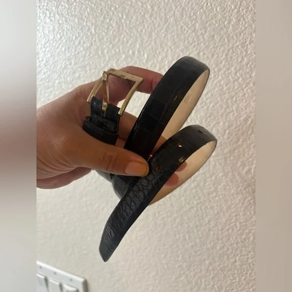 Calvin Klein Black Italian Calfskin Alligator Leather Belt - Size small