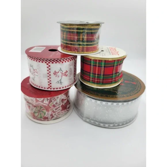 Christmas Ribbon Variety Of Different Themes‎ & Sizes (LotOf 5)