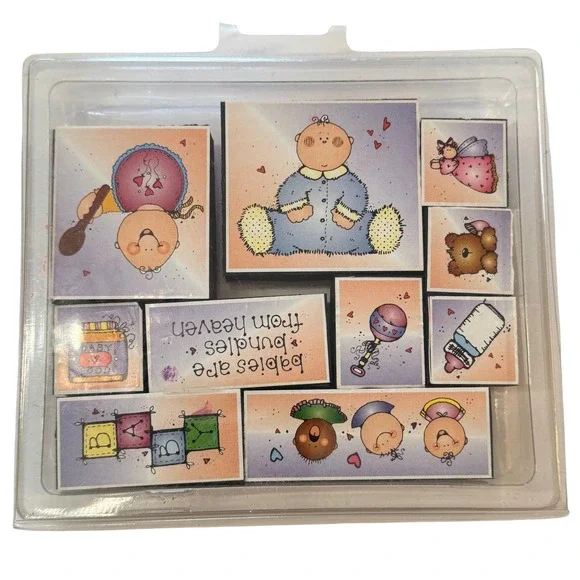 Baby Clear Cling Rubber Stamp Set 11 Pc Baby Shower Scrapbook Card Making