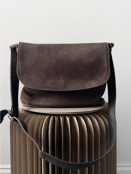 Vintage Coach Made in Italy Tumbled Leather & Suede Flap Bag