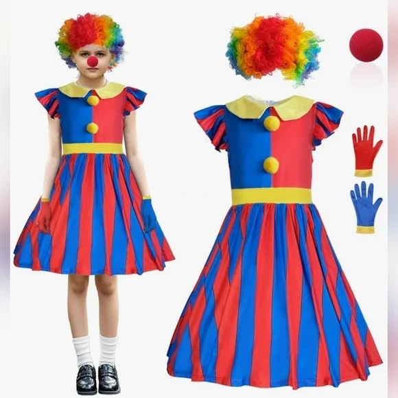 Girls Colorful Clown Costume with wig​