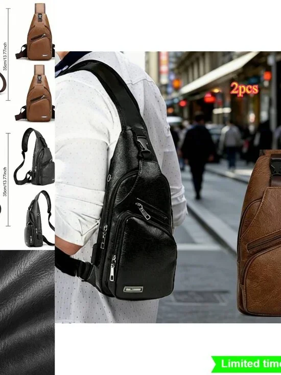 2-Piece Men's Casual Shoulder Bag Set Crossbody Messenger Satchel Multi Pocket