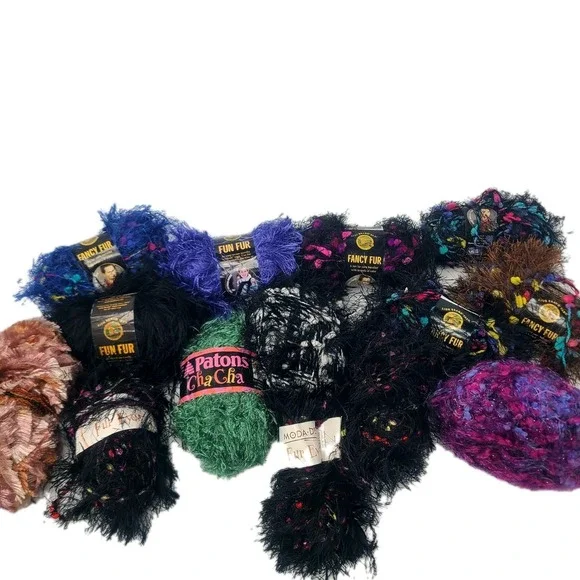 Lot Of 14 Lion Brand Moda Patons Fancy‎ Fun Fur Yarn Lot Various Colors