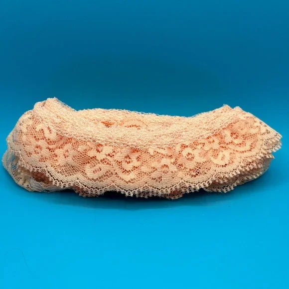 Vintage‎ Peach Lace Trim Ribbon, Floral Scalloped Edge, Sewing Craft, 3 Yards