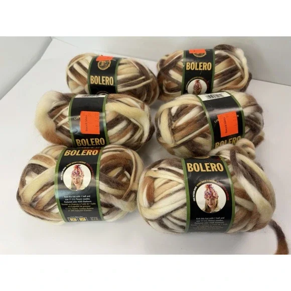 Lion Brand Yarn Bolero Lot Of 6 LATTE Color #201 3.5oz 100% Wool