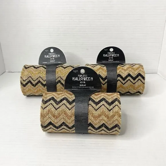 Marker's Halloween Decor Lot of 3 Jute Burlap Ribbon Rolls Craft 5.5in x 15ft