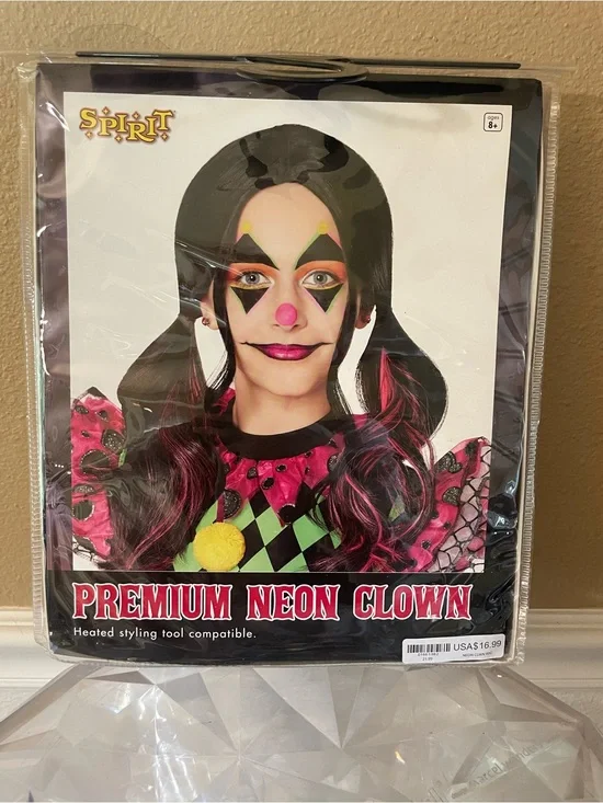 Premium Neon Clown Wig Age 8+
