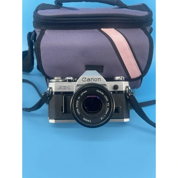 Canon AE-1 35mm SLR Film Camera w/ FD 50mm f/1.8 Lens & Case Untested