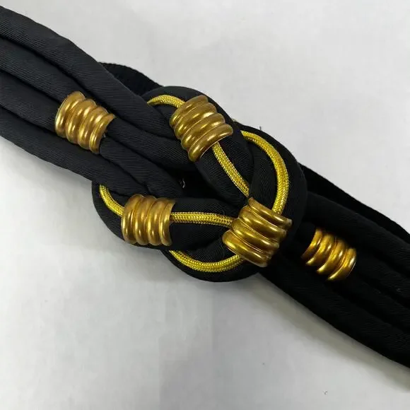 Vintage 80's Gold Brass Knot Buckle Stretch Wide 2
