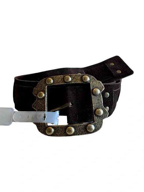 Neiman Marcus Brown Suede Leather Studded Statement Belt NWT Women M Western