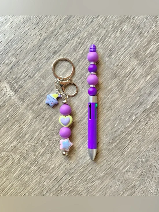 NEW📚 Homemade Crafted Beaded Pen w/ Charm Keychain OS