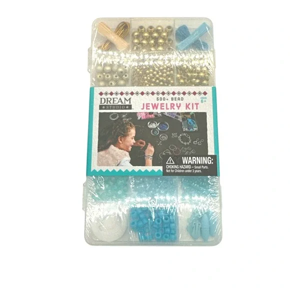 Dream Studio Jewelry Kit 500+ Beads Gold Blue DIY Bracelet Necklace‎ Making Set