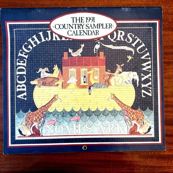 1991 Country Sampler Calendar –Noah's Ark – 12x12 – Folk Art Cottagecore