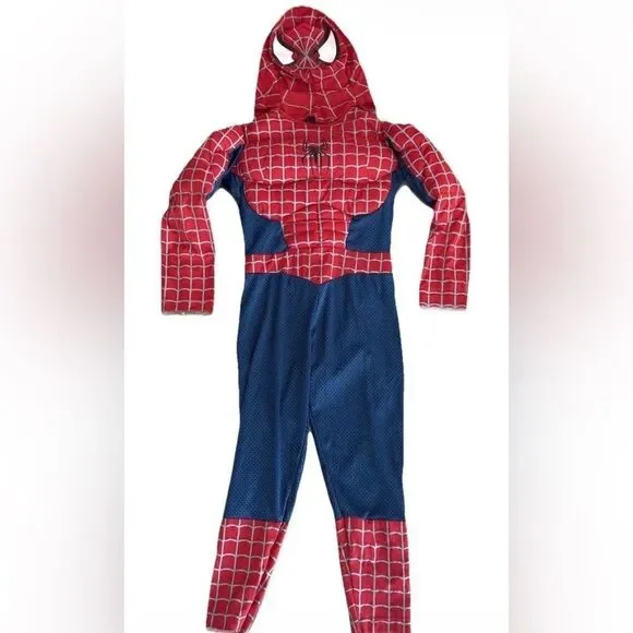 Ruby’s  SPIDER-MAN Halloween Costume Kids Child 10-12 Muscles Hood Mask Large