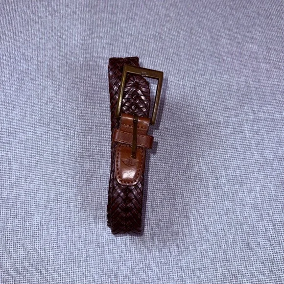 Dockers Brown Braided Woven Belt Brass Buckle Size 50/125