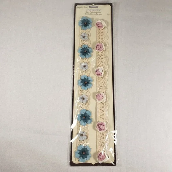 Recollections Floral‎ Lace Scrapbook Embellishments Pack Of 2 Blue Pink