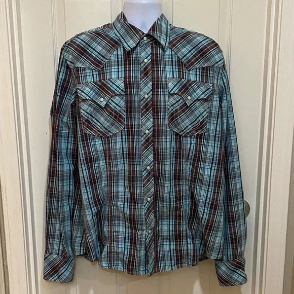 True Religion Brand Pearl Snap Button Plaid‎ Western Shirt (3XL)