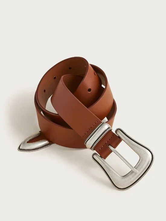 J.Crew Western Buckle Belt in Italian Leather – Rich Saddle Brown – Small – NWT