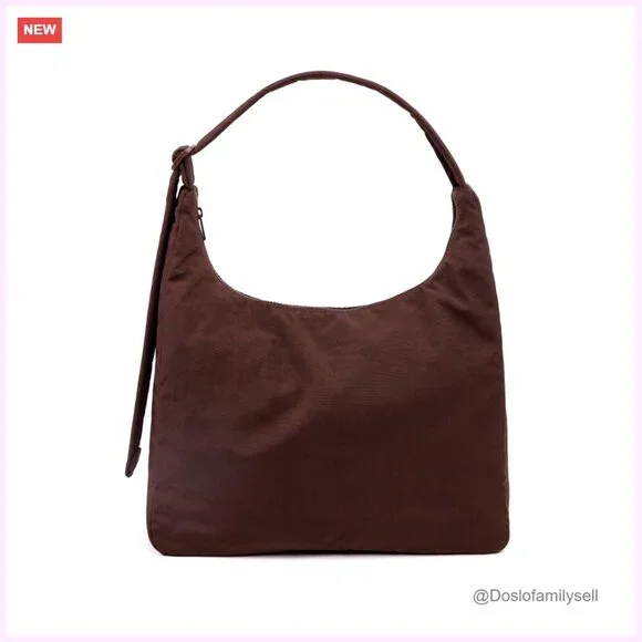 Large Recycled Nylon Shoulder Bag with Adjustable Strap and Zip Pocket