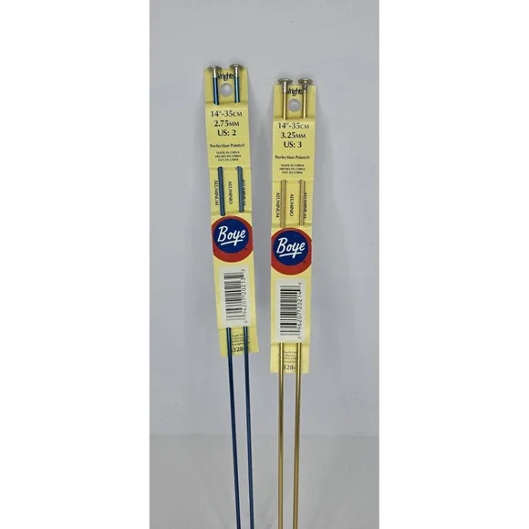 2 NEW Sets of Wrights Boye‎ Aluminum Knitting Needles Size 2 & 3 Blue & Gold