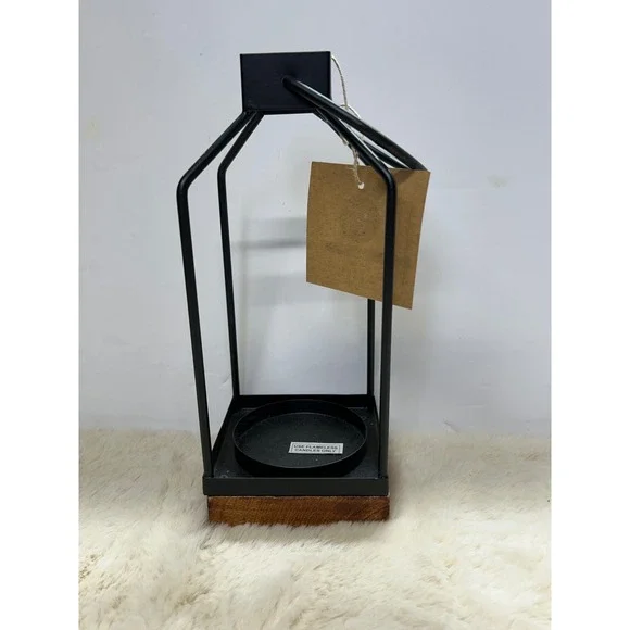 Sign of the Times Black Metal Lantern Wood Base Flameless Candle Holder 303572