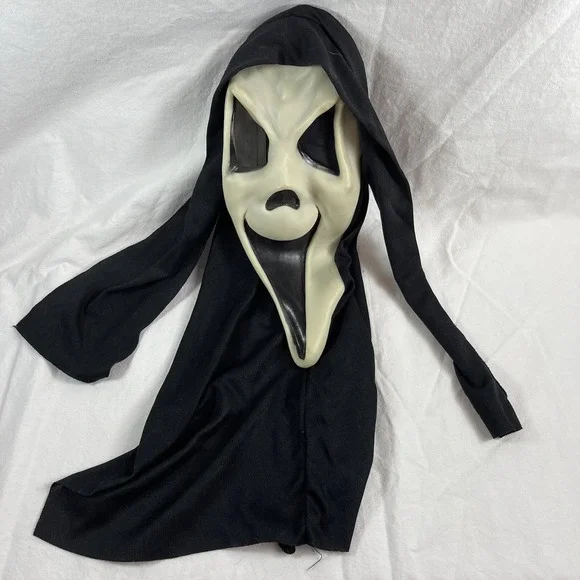 Vintage Ghostface Fun World Div Chin Stamp Scream Mask Hood Rare Smile Grin GLOW