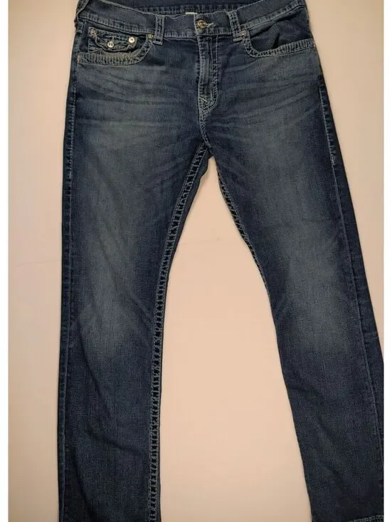 True Religion Section Straight Leg Jeans Light Wash Flap Pocket (36)
