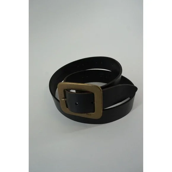 Lauren Ralph Lauren Studded Leather Belt Western Boho Brass Buckle Black L