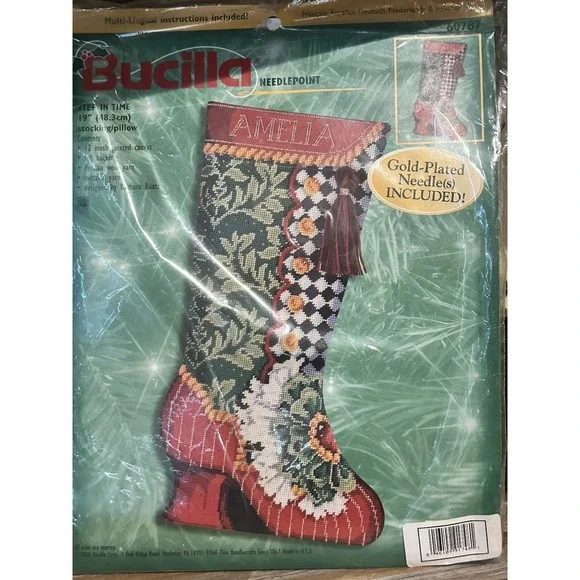 BUCILLA RARE NEEDLEPOINT STEP IN TIME VICTORIAN STOCKING KIT 60787 SEALED Retro