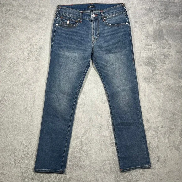 True Religion Ricky Jeans Mens 32 Blue Relaxed Straight Contrast Stitch