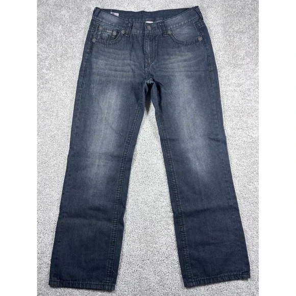 True Religion Jeans Mens Size 38 Black Denim Straight‎ Leg USA Made
