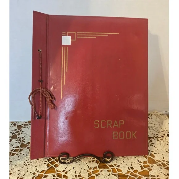 Unbranded Scrapbook‎ Red Vintage Art Deco Gold Foil Cord Bound Blank Pages