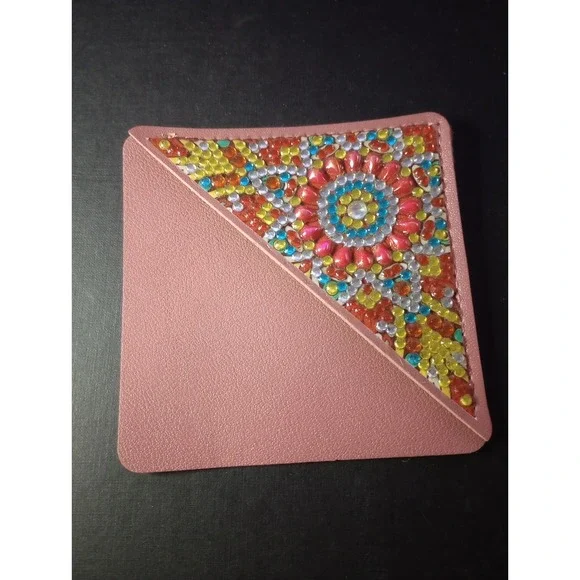 Handmade Diamond Painting Corner Bookmark Pink Faux Leather Mandala Floral New