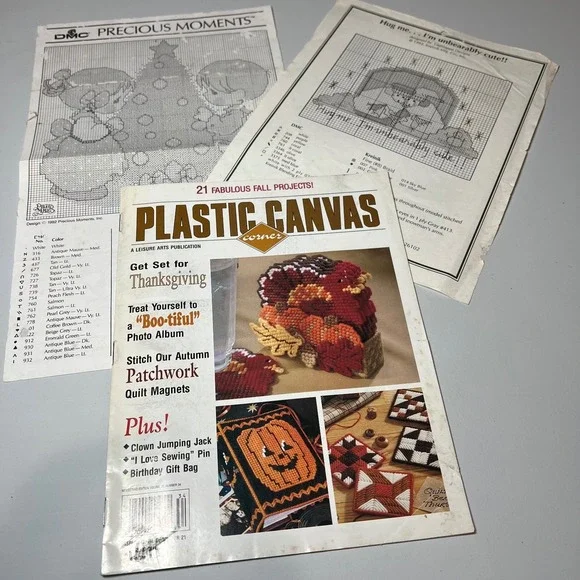 Plastic Canvas Corner Magazine & Cross Stitch Patterns Lot of 3 Fall Christmas