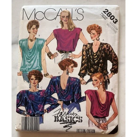 Vintage McCall’s Pattern‎ 2803 Women’s Long Sleeve Tops Size 14-16 Medium Uncut
