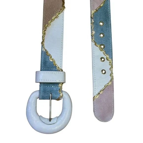 Vintage Pastel Patchwork Suede & Leather Belt‎