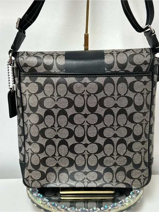 Coach Signature Coated Canvas Messenger Bag w/Center Stripe Approx. 11 x 12 x 3