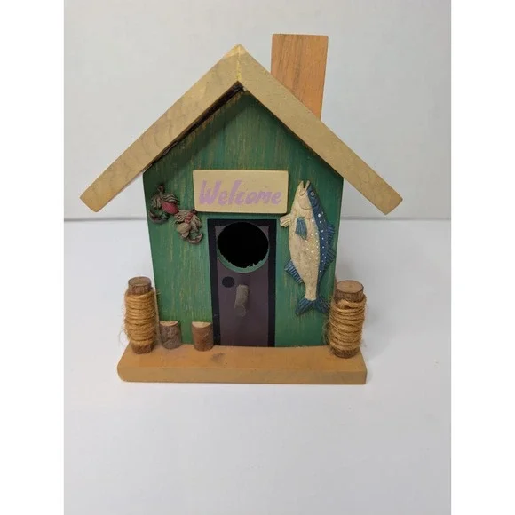 Rustic Fishing‎ Cabin Birdhouse Wooden Lake Lodge Decor Fish 