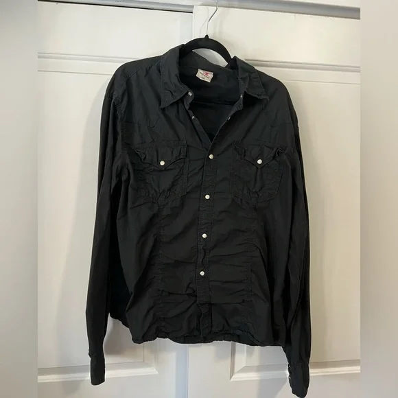 True Religion Mens 3XL Black Western Snap Button Long Sleeve Horseshoe Shirt
