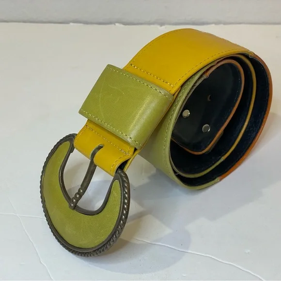 Vintage Alden‎ Howard Women’s Boho Stylish Green and Yellow Leather Belt Size S
