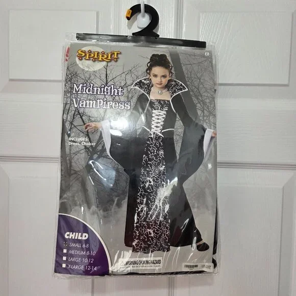 Spirit Halloween Child Midnight Vampiress Black & White Costume Size 6 Vampire