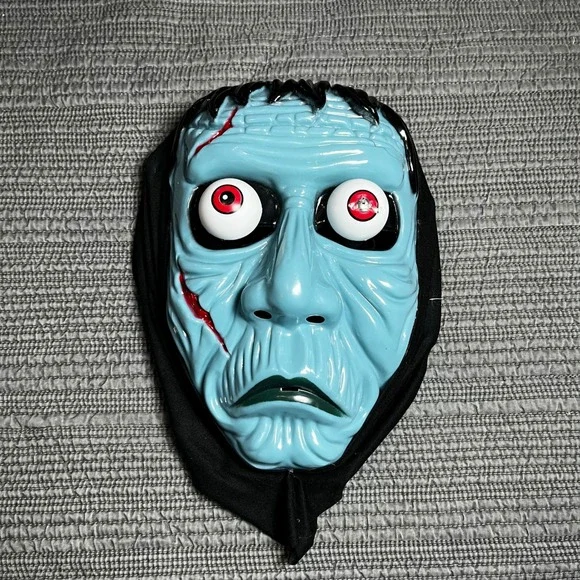 Frankenstein Monster Halloween Mask Blue Zombie Horror Costume Plastic with Hood