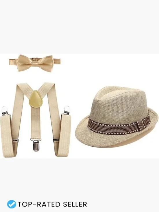 Kids 1920s Gangster Costume Accessories Fedora Hat Suspenders Bow Tie Set